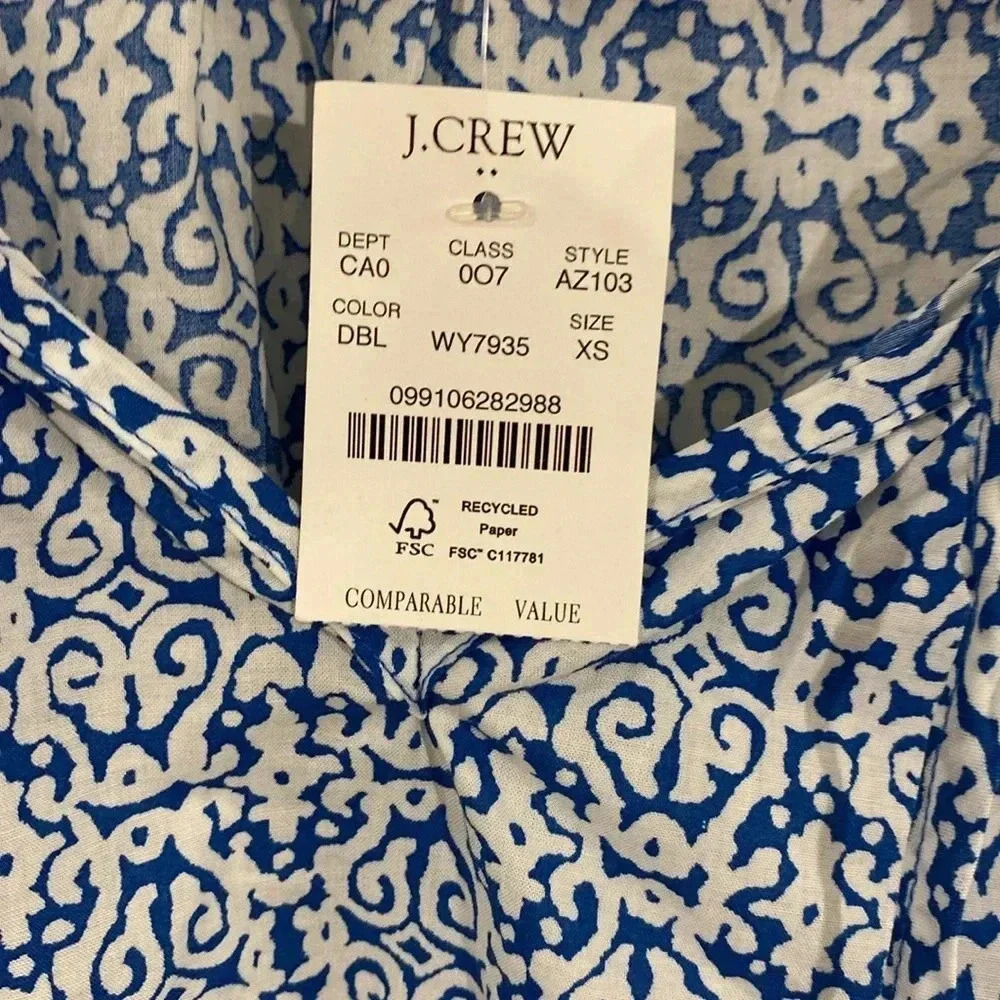 NWT J Crew Long Sleeve Blouse Tassels Blue White‎ size XS image 4